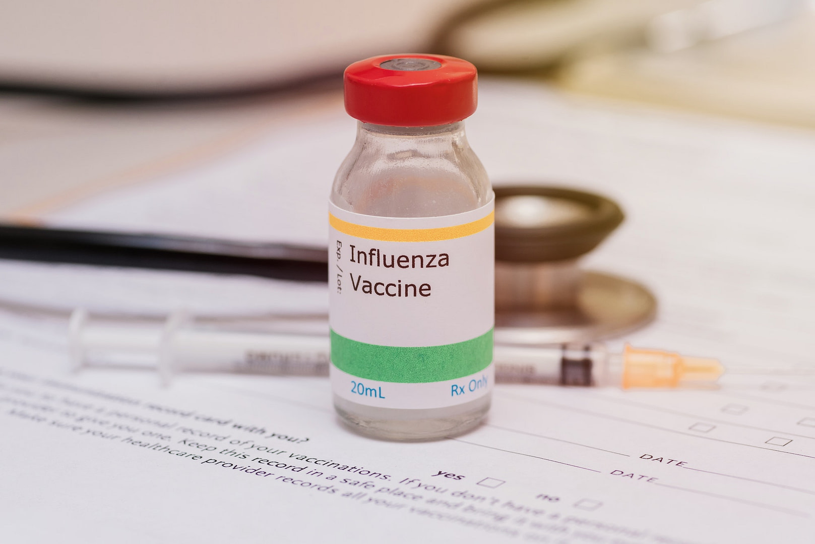 Vaccine concept, close up of influenza flu vaccine