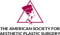 A stylized logo featuring a pink triangle containing a black silhouette of the best Beverly Hills plastic surgeon with a magnifying glass, all set against a white background.