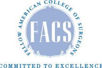 Logo of the American College of Surgeons, featuring a light blue and white color scheme with the acronym "FACS" and the motto "Committed to Excellence in Beverly Hills Plastic Surgery.