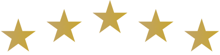 Five gold stars in a horizontal line, with the second and fourth stars slightly smaller than the others, symbolizing the top Beverly Hills plastic surgeon.
